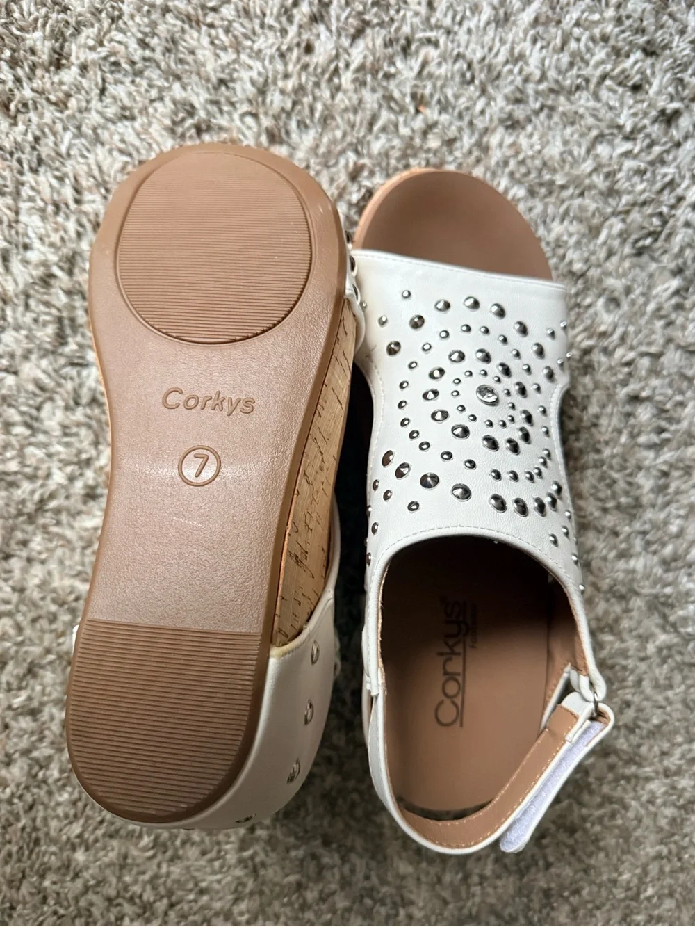 Corkys White Studded Wedge Sandal